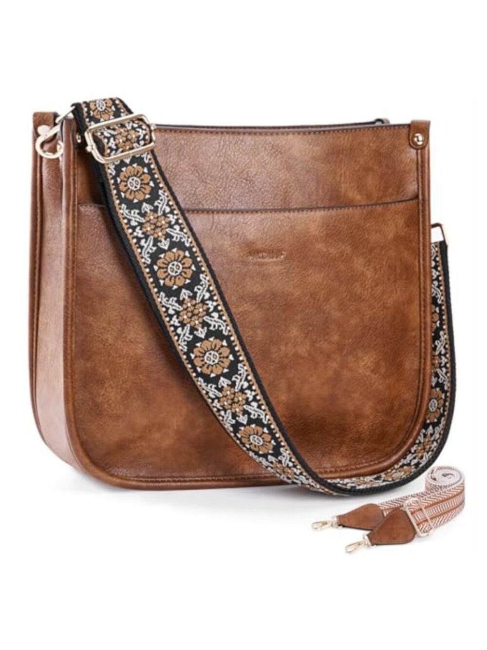 Vegan Leather Hobo Crossbody Bag with 2 Adjustable Guitar Straps
